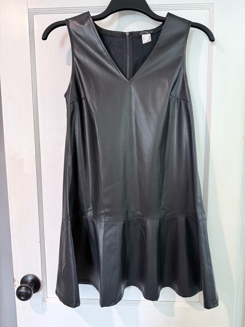 Faux Leather Mini Dress - Jet Black Venus